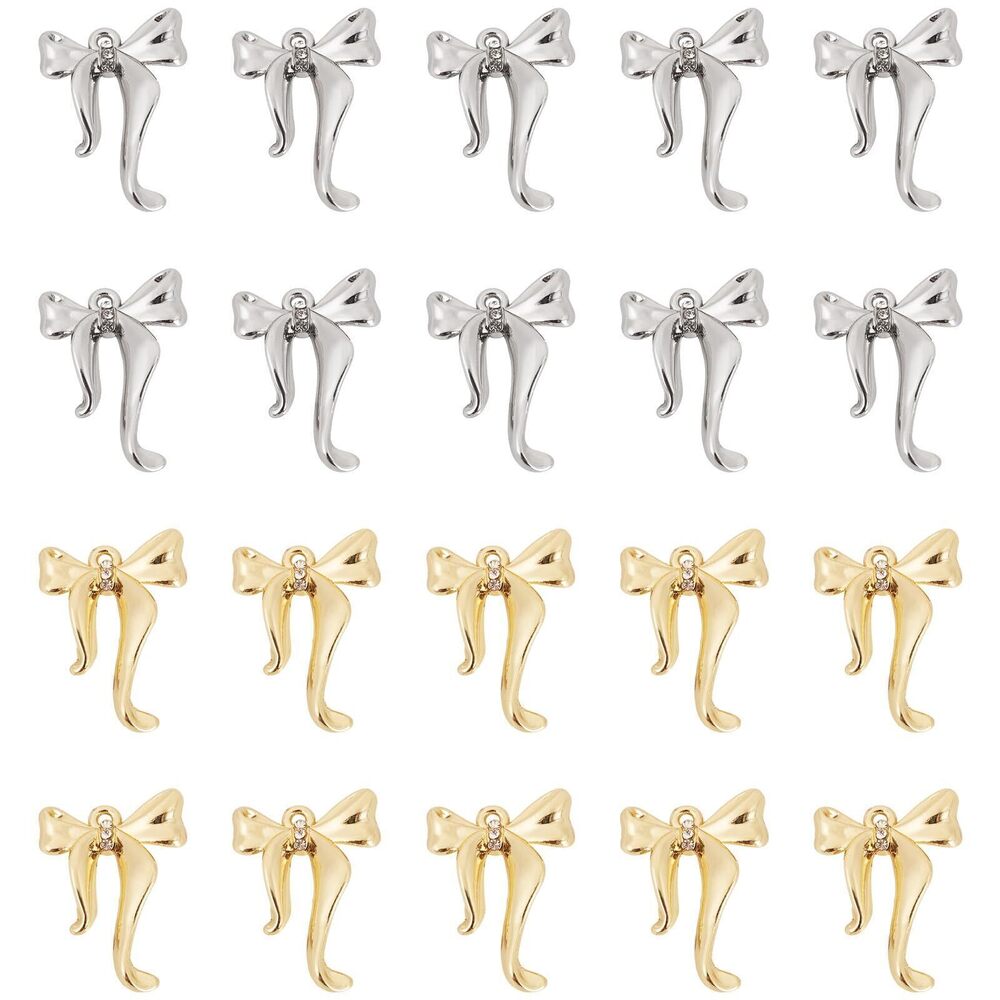 5779 20Pcs Alloy Rhinestone Bowknot Charms Golden Bow Tie Crystal Charms